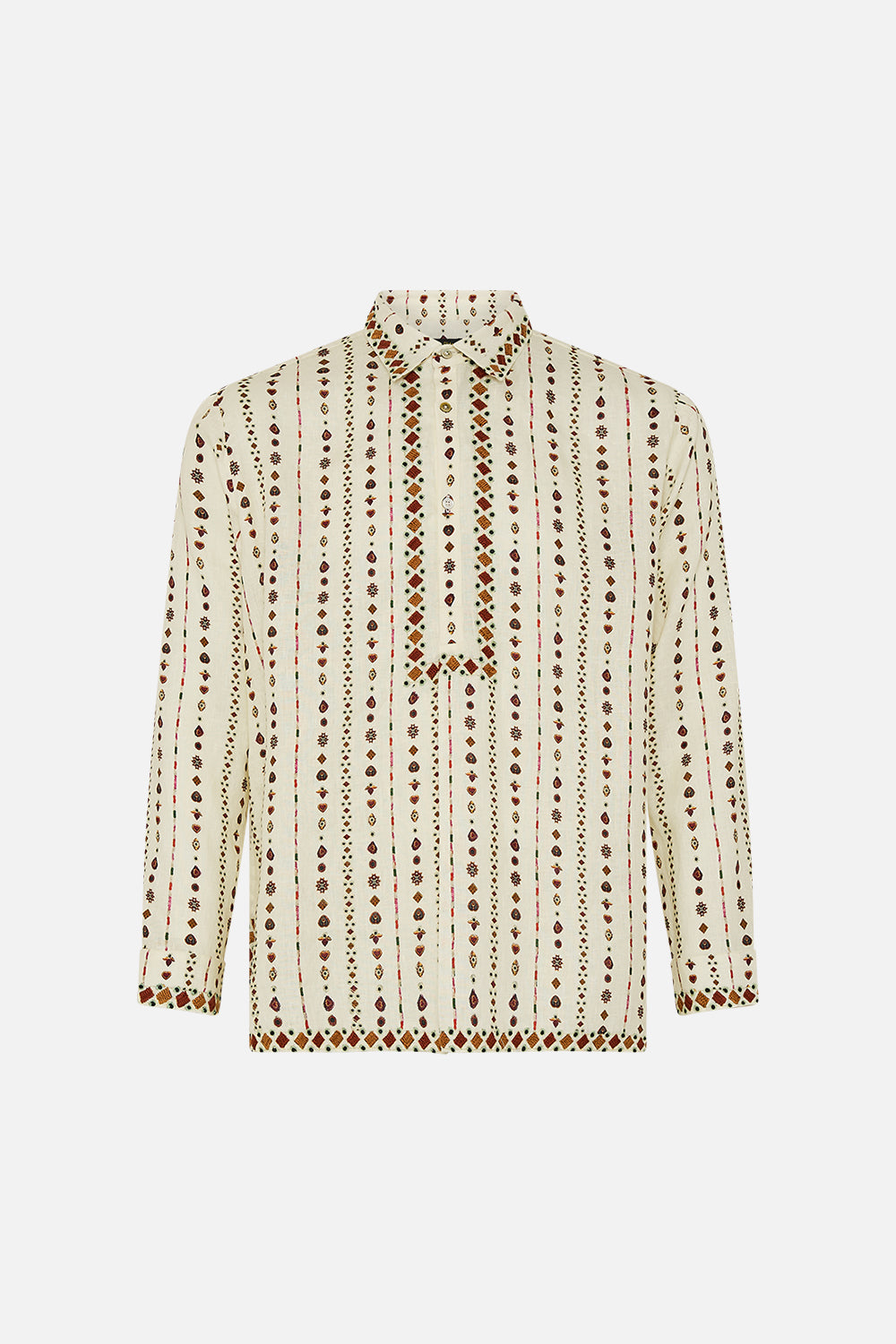 The CAMILLA MENS HALF PLACKET TUNIC SHIRT NOMAD NATURE in our  print.