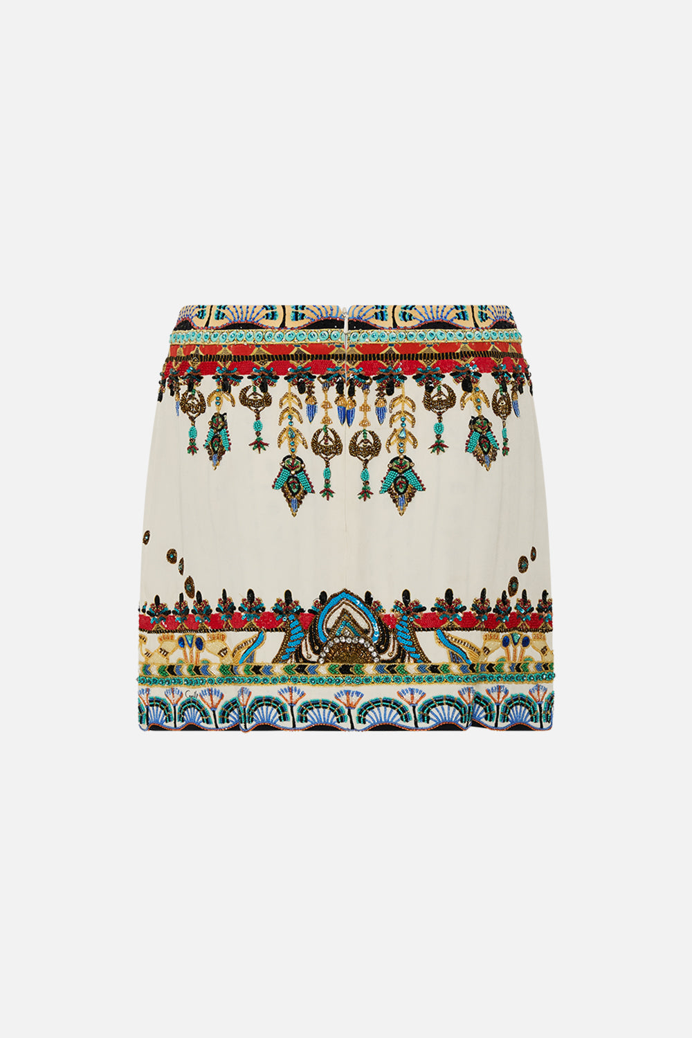 CAMILLA Hand Embellished Mini Skirt in Valley Of The Queens print