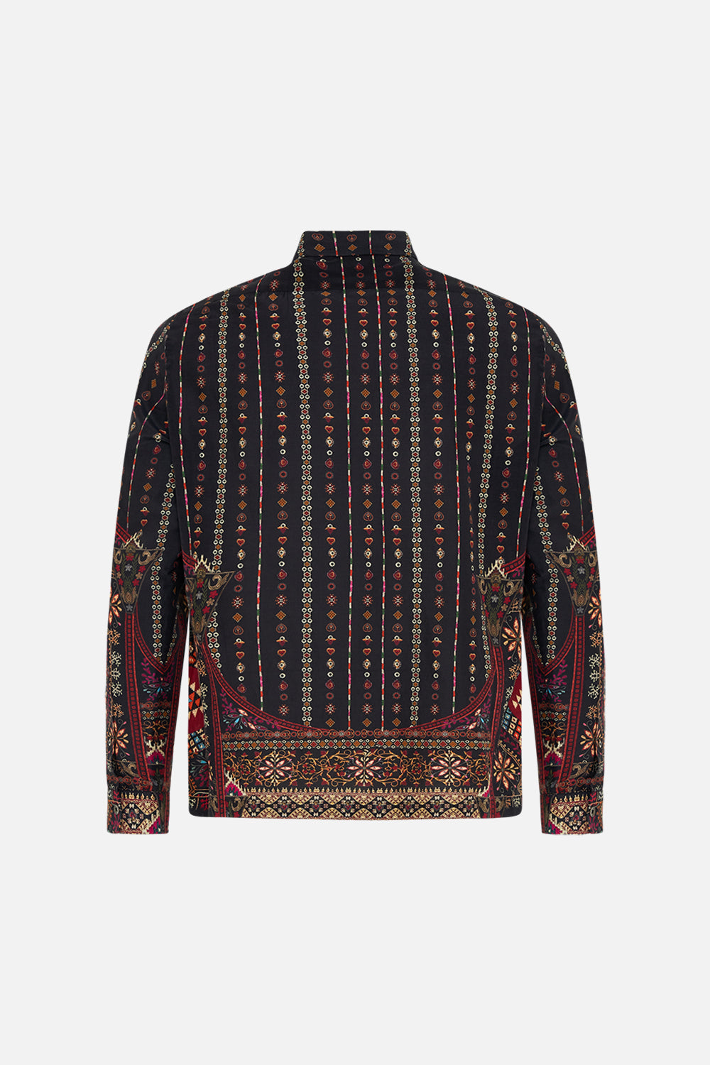 The CAMILLA LONG SLEEVE CAMP COLLARED SHIRT THE WANDERING ONES in our  print.