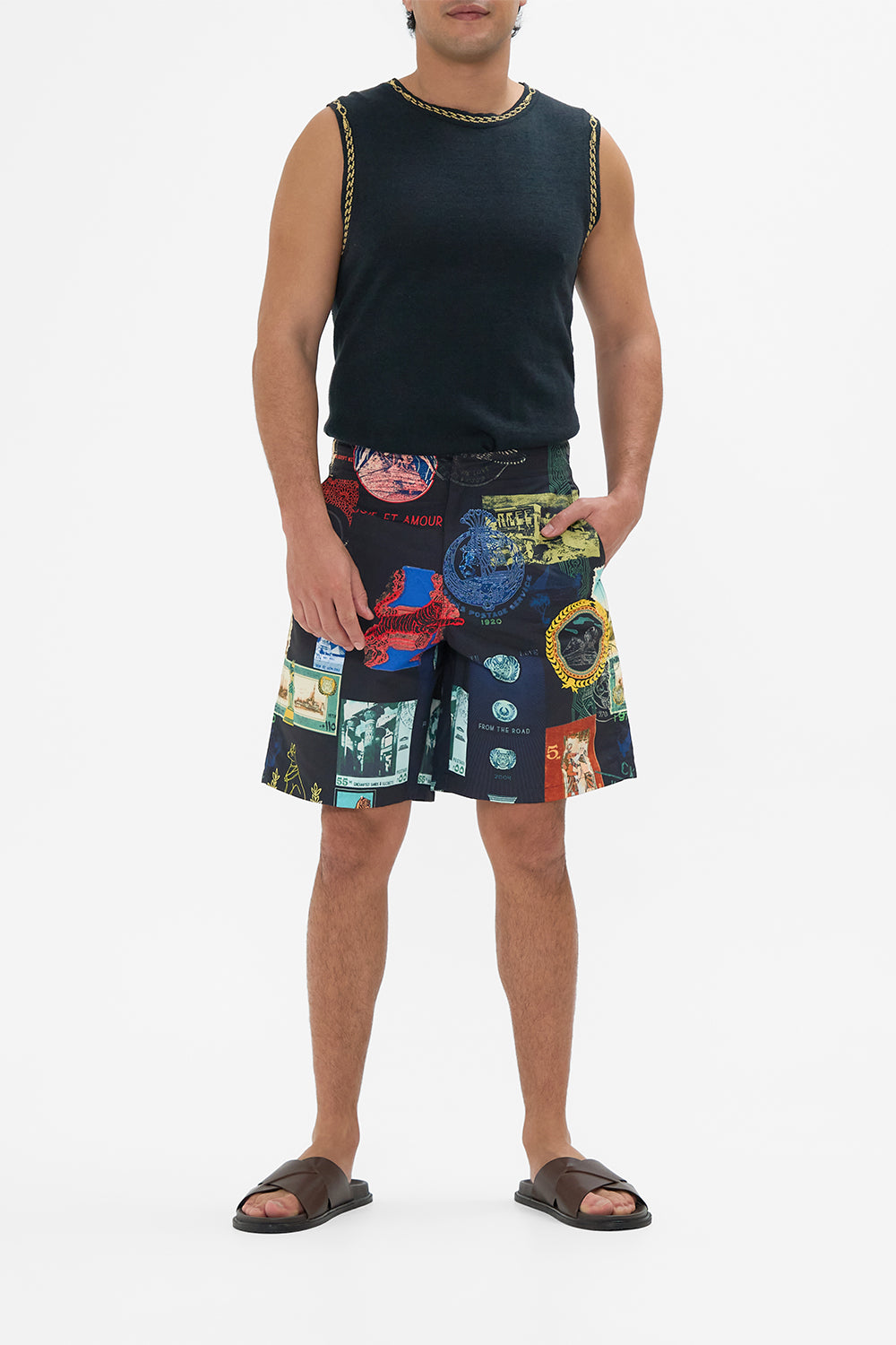 The CAMILLA MID LENGTH TRAIL SHORT LANDMARKS AND LOVE LETTERS in our LANDMARKS AND LOVE LETTERS print.