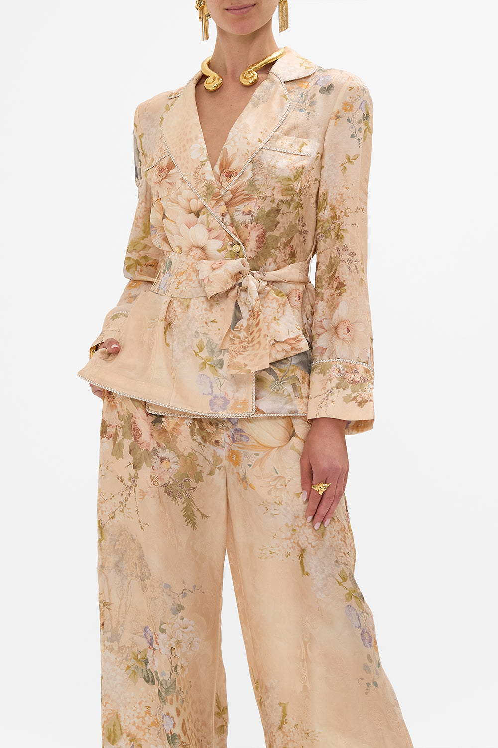 CAMILLA Pajama Suit Jacket in Adorned in Antiquity print. 