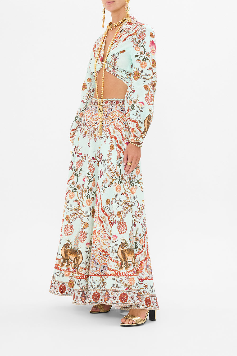 CAMILLA Cropped Wrap Shirt in Weaving Worlds print