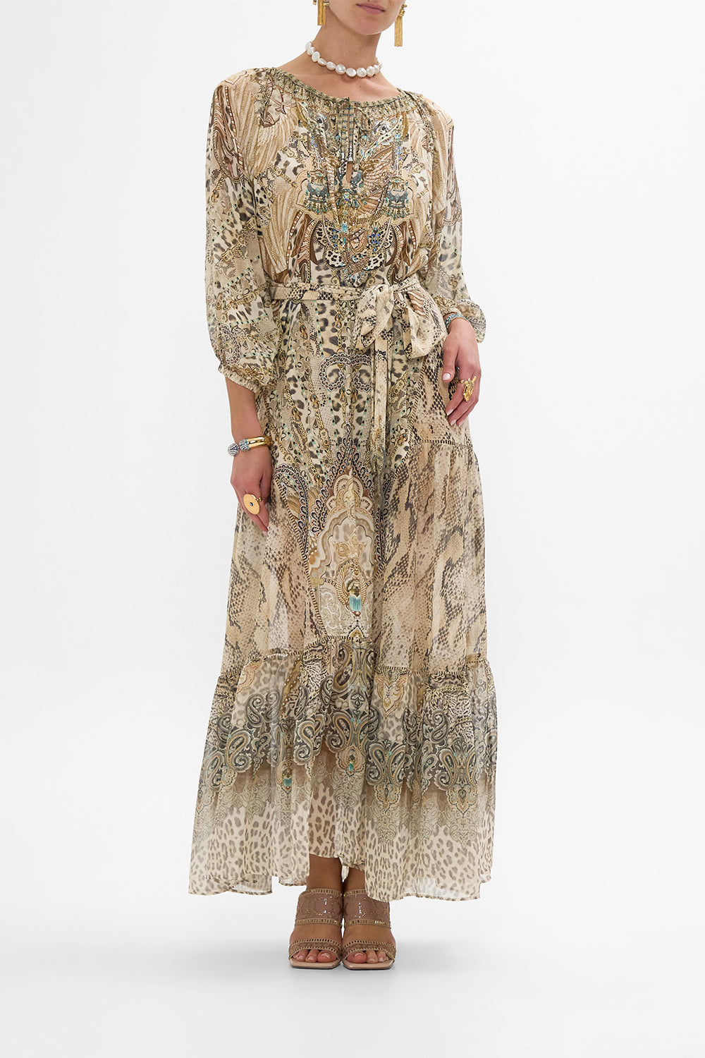CAMILLA Long Sleeve Oversized Peasant Dress in The Throne Room print