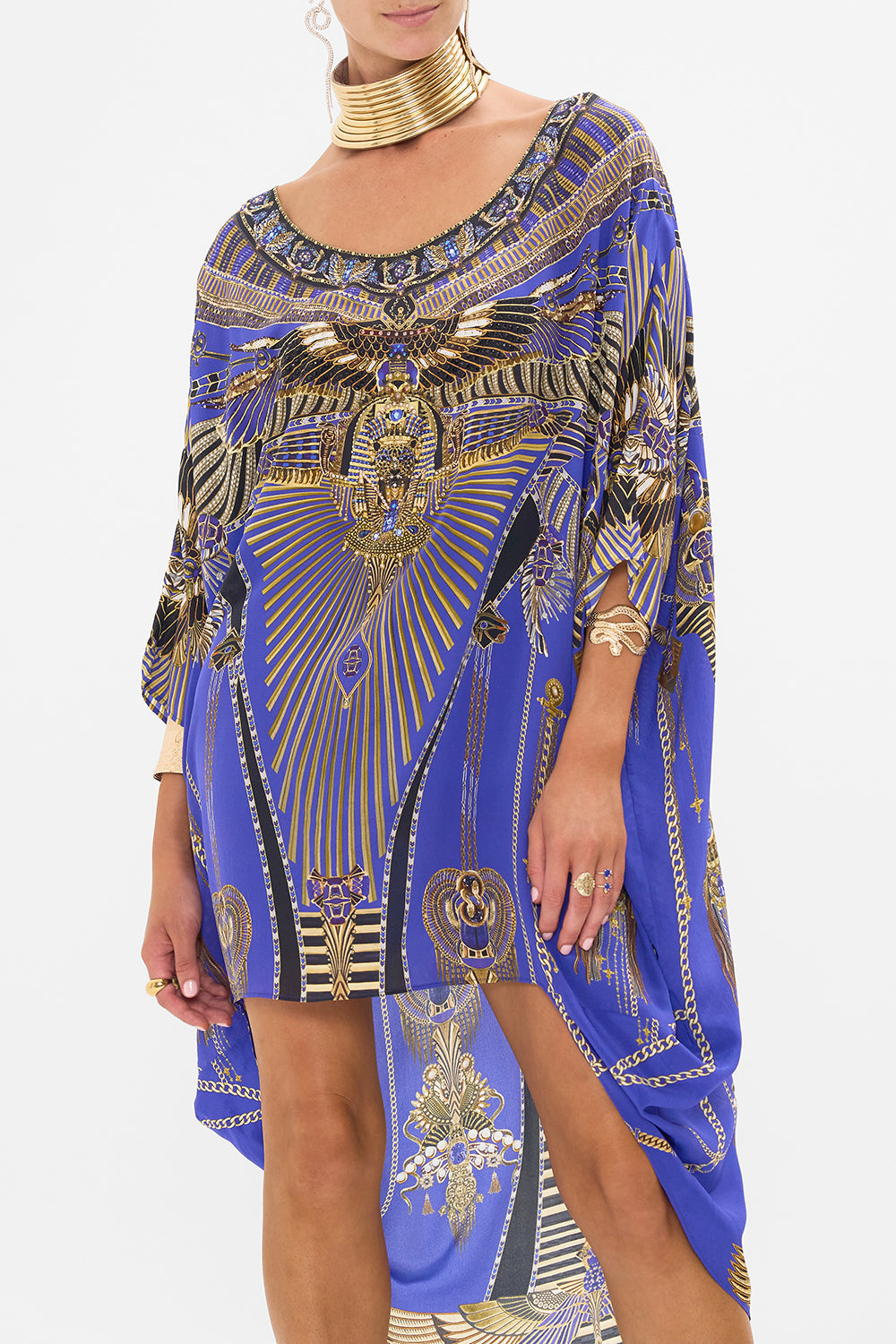 CAMILLA Scoop Back Hem Dress in My Fair Pharaoh print. 