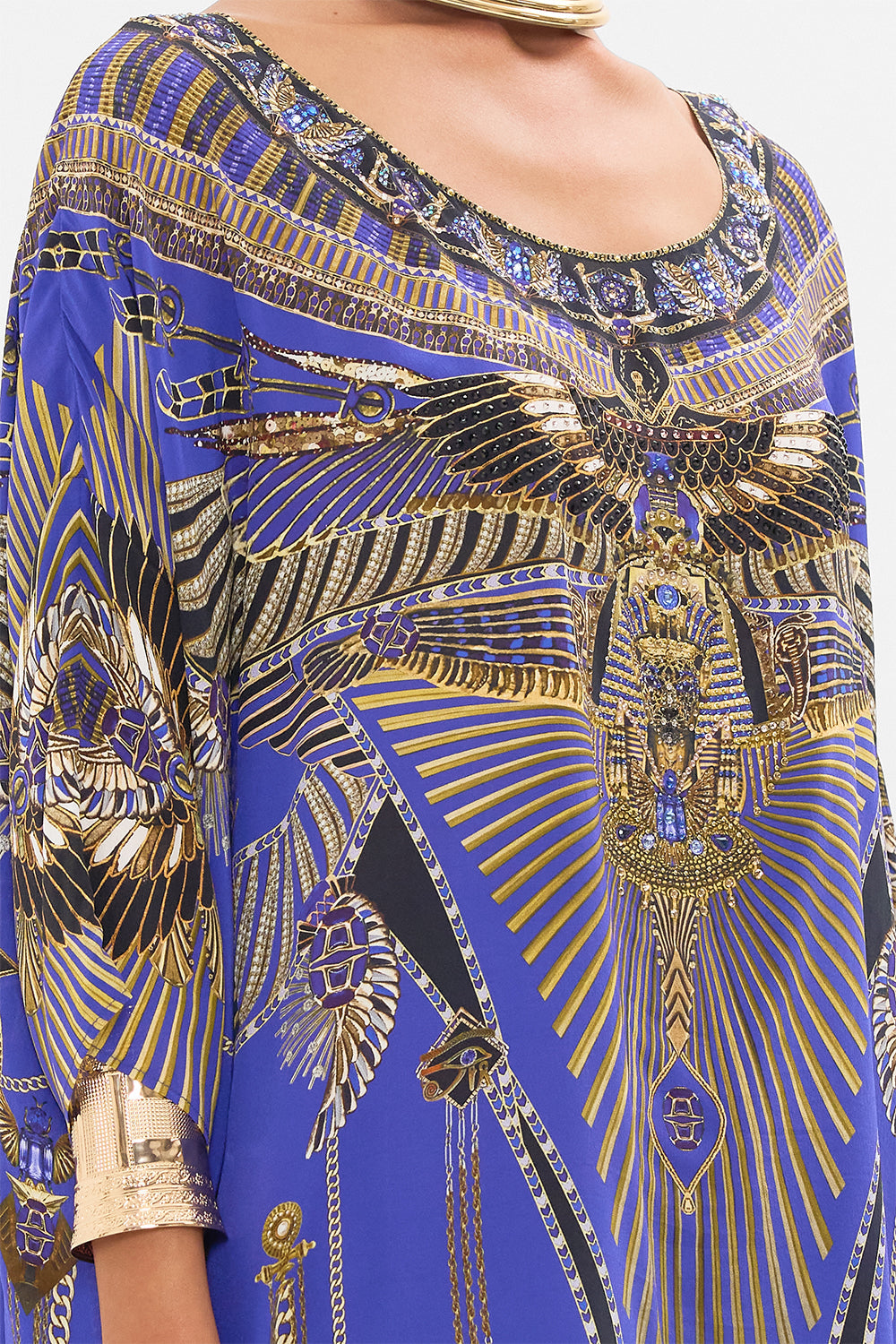 CAMILLA Scoop Back Hem Dress in My Fair Pharaoh print. 