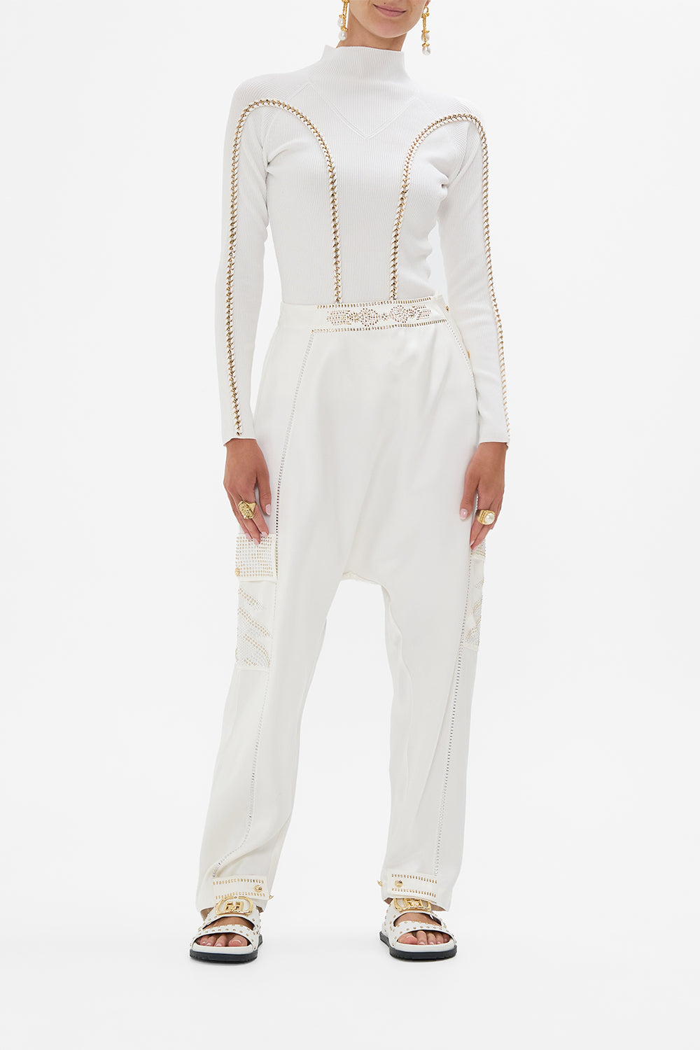 CAMILLA High Neck Knit Top in Valley Of The Queens print. 