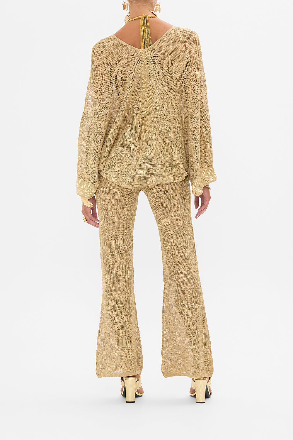 CAMILLA Gold Pointelle Knit Pant in Valley of the Kings Print