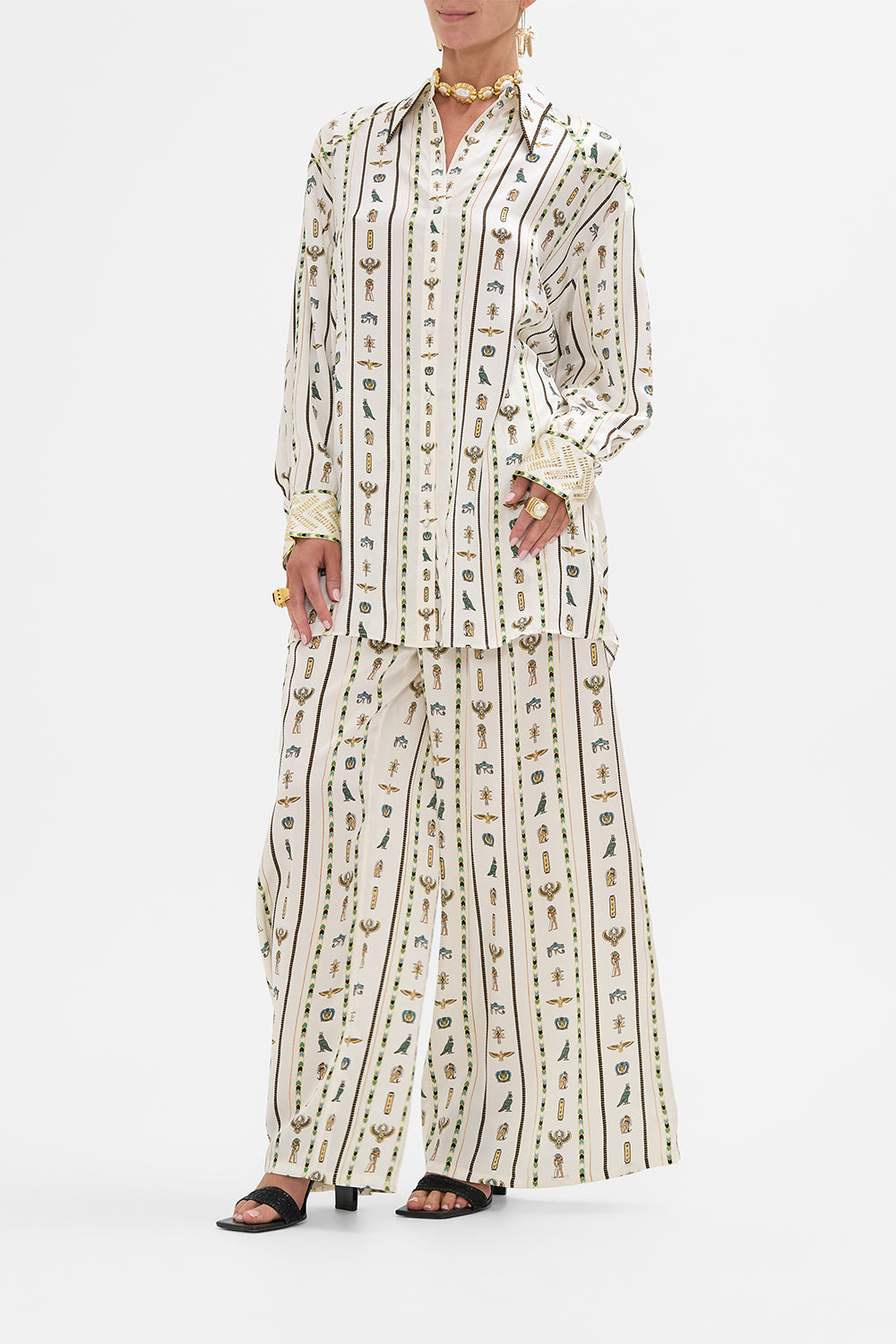 CAMILLA Long Line Shirt with Yoke and Button Detail in Valley Of The Queens print