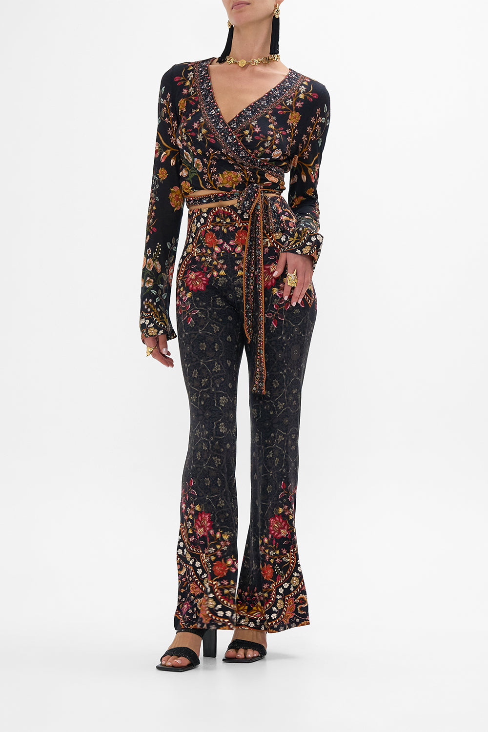 CAMILLA Long Sleeve Wrap Top in Loom to Tomb print