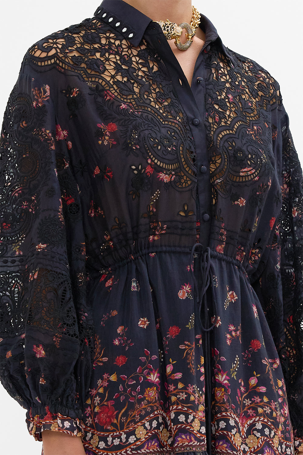 CAMILLA Embroidered Tiered Long Shirt Dress Loom to Tomb print