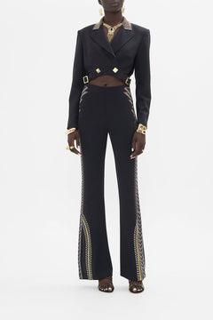 CAMILLA Black/Gold Jersey Flare Pant in They Called Her Nefertari print