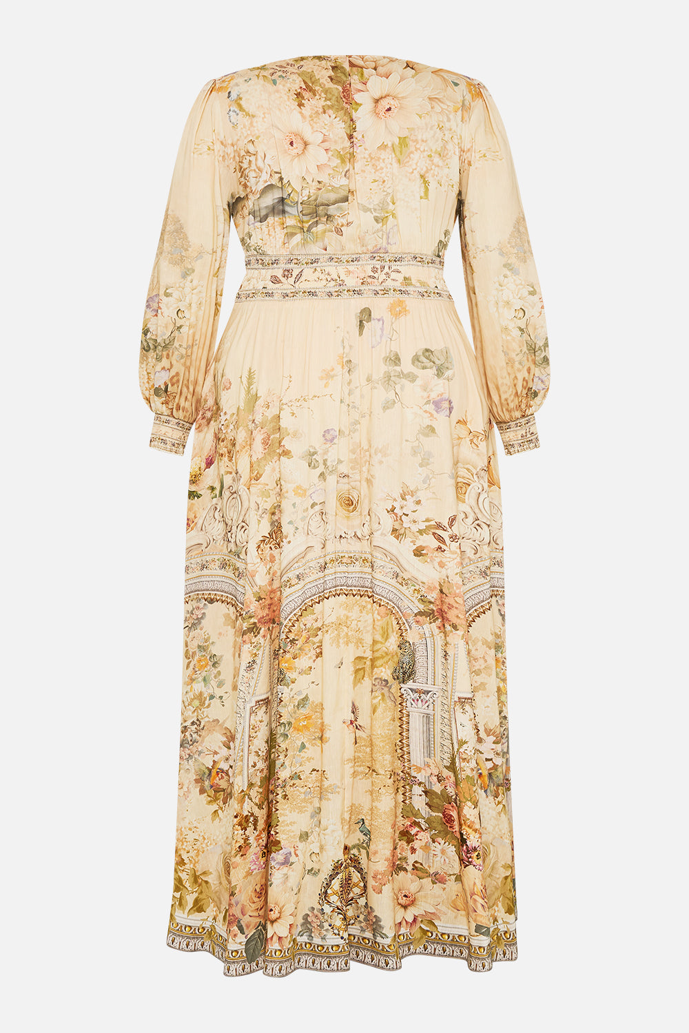 BUTTON DRESS WITH SHAPED WAISTBAND ADORNED IN ANTIQUITY