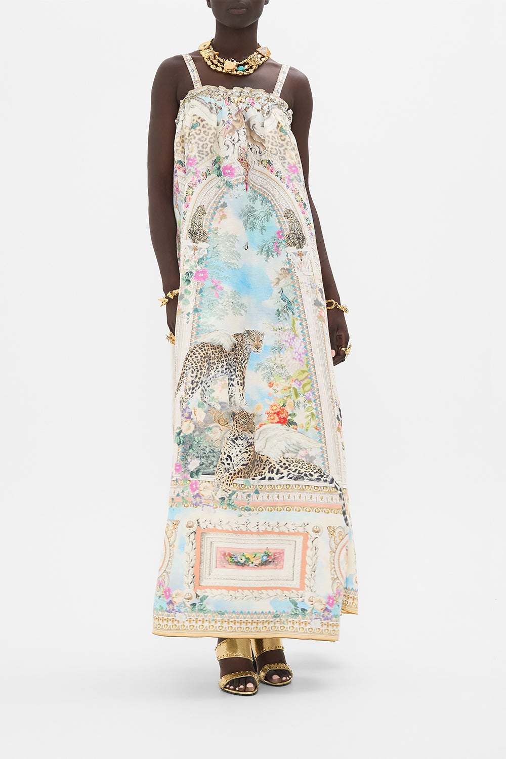 CAMILLA Floral Wide Strap Sundress in We Always Have Alexandria Print. 