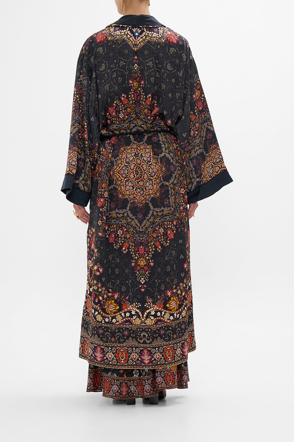 CAMILLA Long Robe with Flared Sleeve in Loom to Tomb print