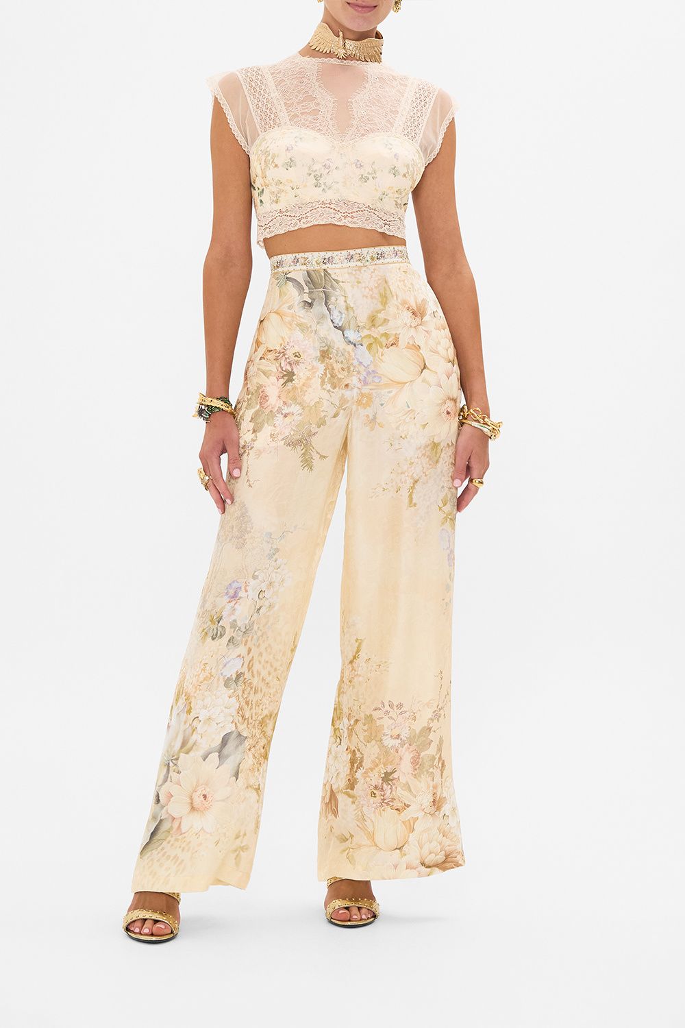 CAMILLA floral minimal wide leg pant in Adorned in Antiquity print. 