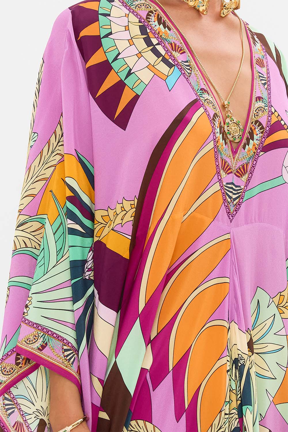 CAMILLA T Shape Long Kaftan in Giza Goddess print. 