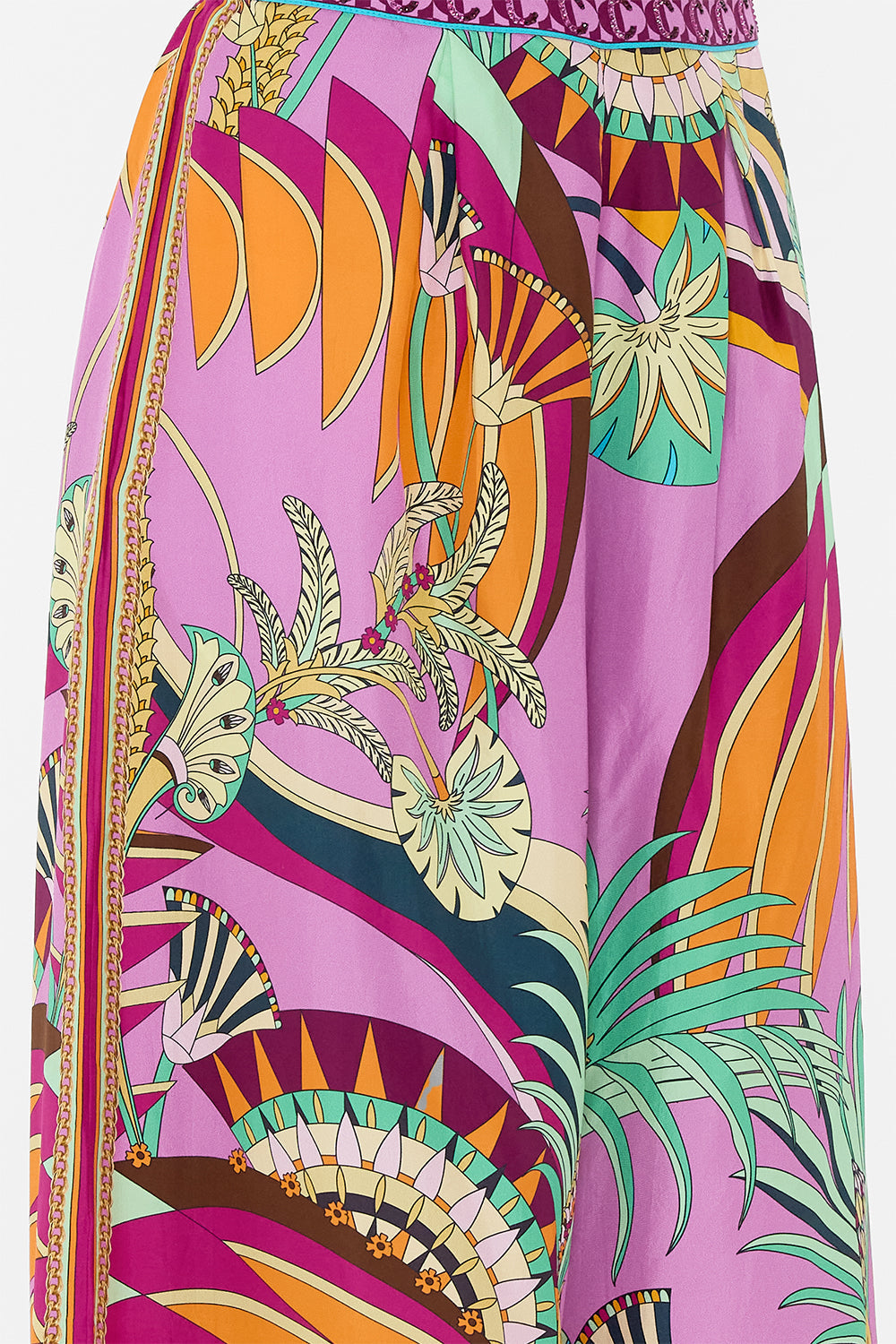 The CAMILLA TUCK FRONT PANT GIZA GODDESS in our  print.