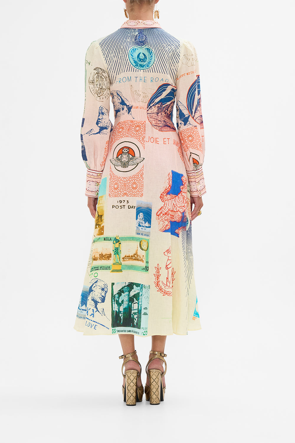 CAMILLA waisted tie shirt dress in Haute Passport print 