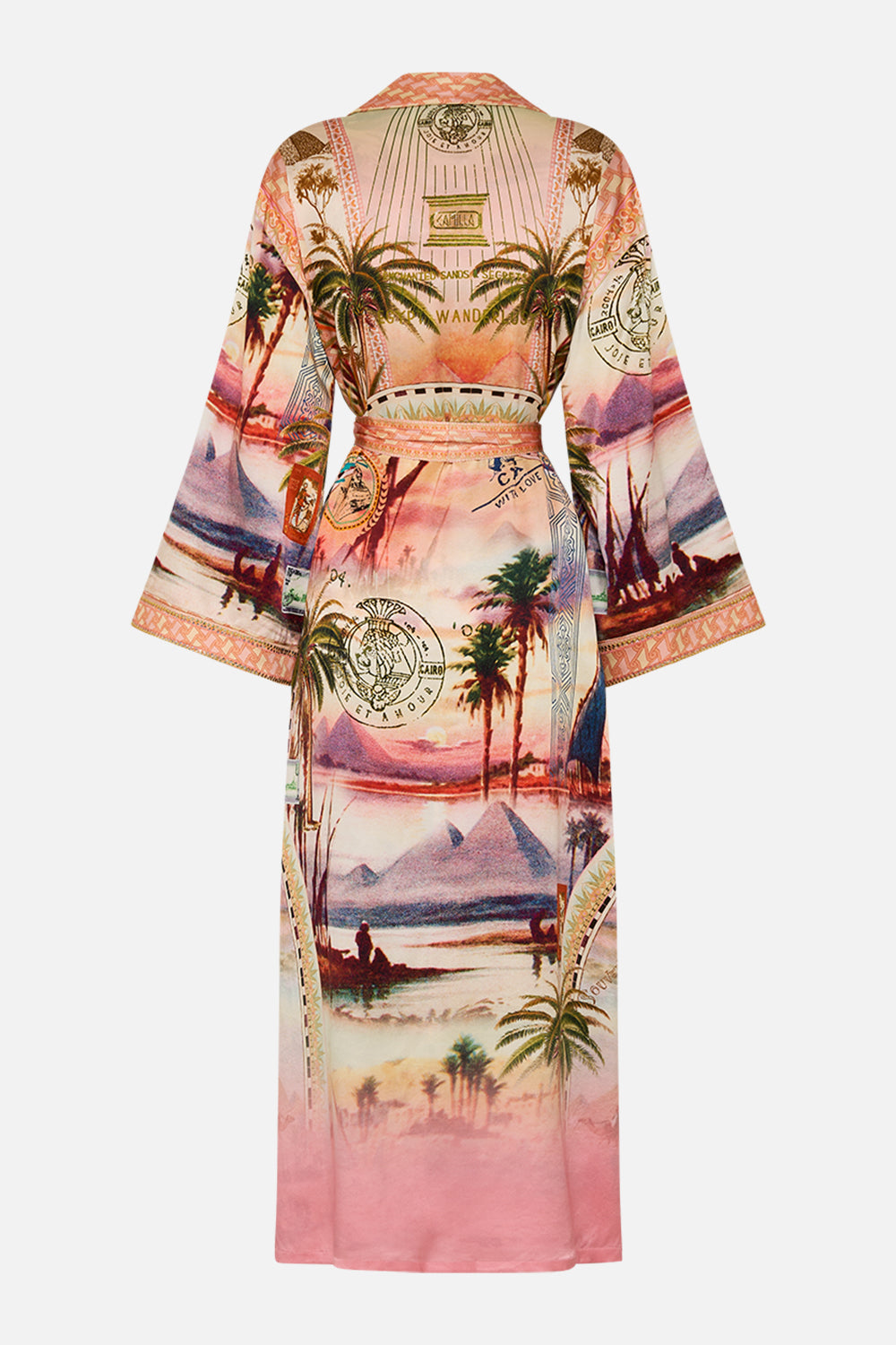 CAMILLA long robe with flared sleeve Milla's Got Mail print. 