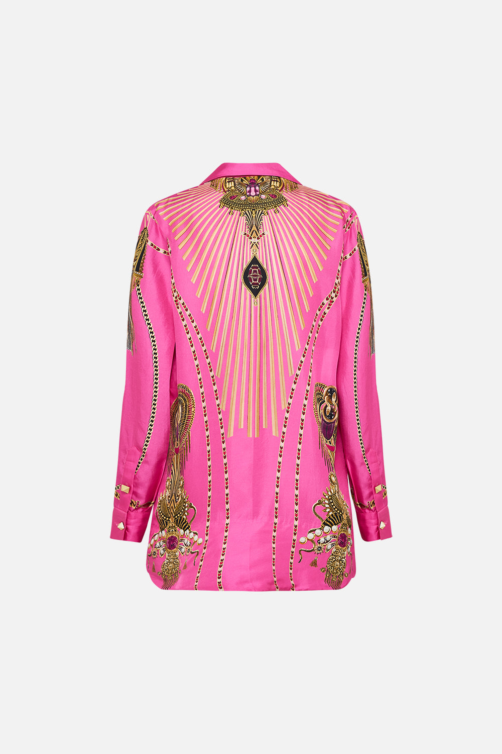 CAMILLA Double Breasted Soft Jacket in Songs of The Scarab print. 