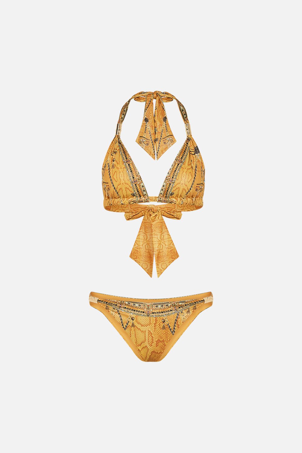 CAMILLA Gold Soft Tie Bikini with Trim in Valley of the Kings Print