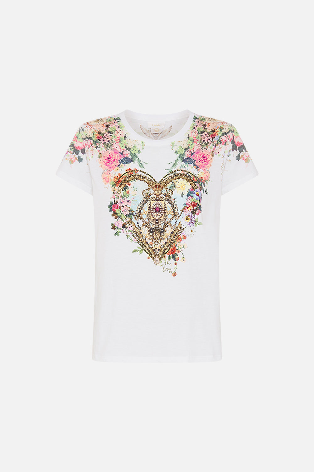 CAMILLA Slim Fit Round Neck T-Shirt White/Multi in We Always Have Alexandria print. 