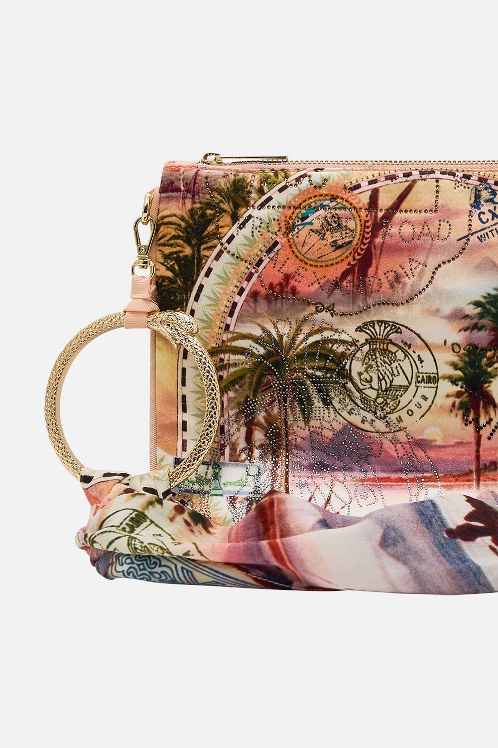 CAMILLA ring scarf clutch in Millas Got Mail print. 