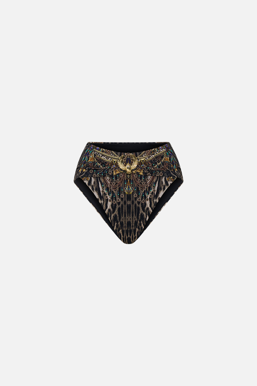 The CAMILLA HIGH WAIST PANT WITH TRIM CAT WORSHIP in our  print.