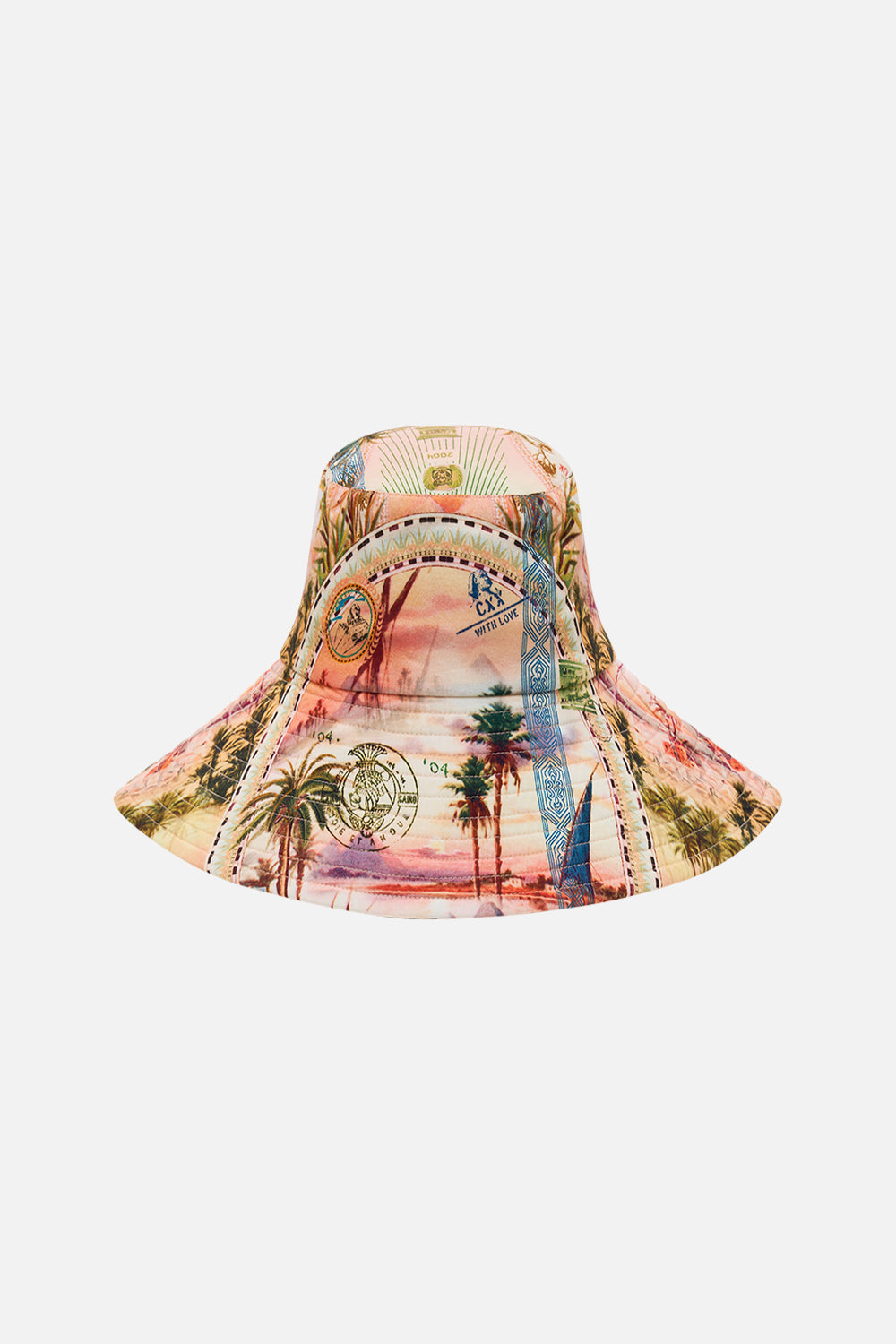 CAMILLA wide brim bucket hat in Millas Got Mail print. 