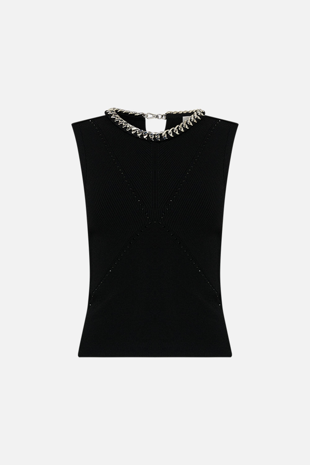 The CAMILLA SLEEVELESS KNIT TANK TOP CARTOUCHE KINGDOM in our  print.