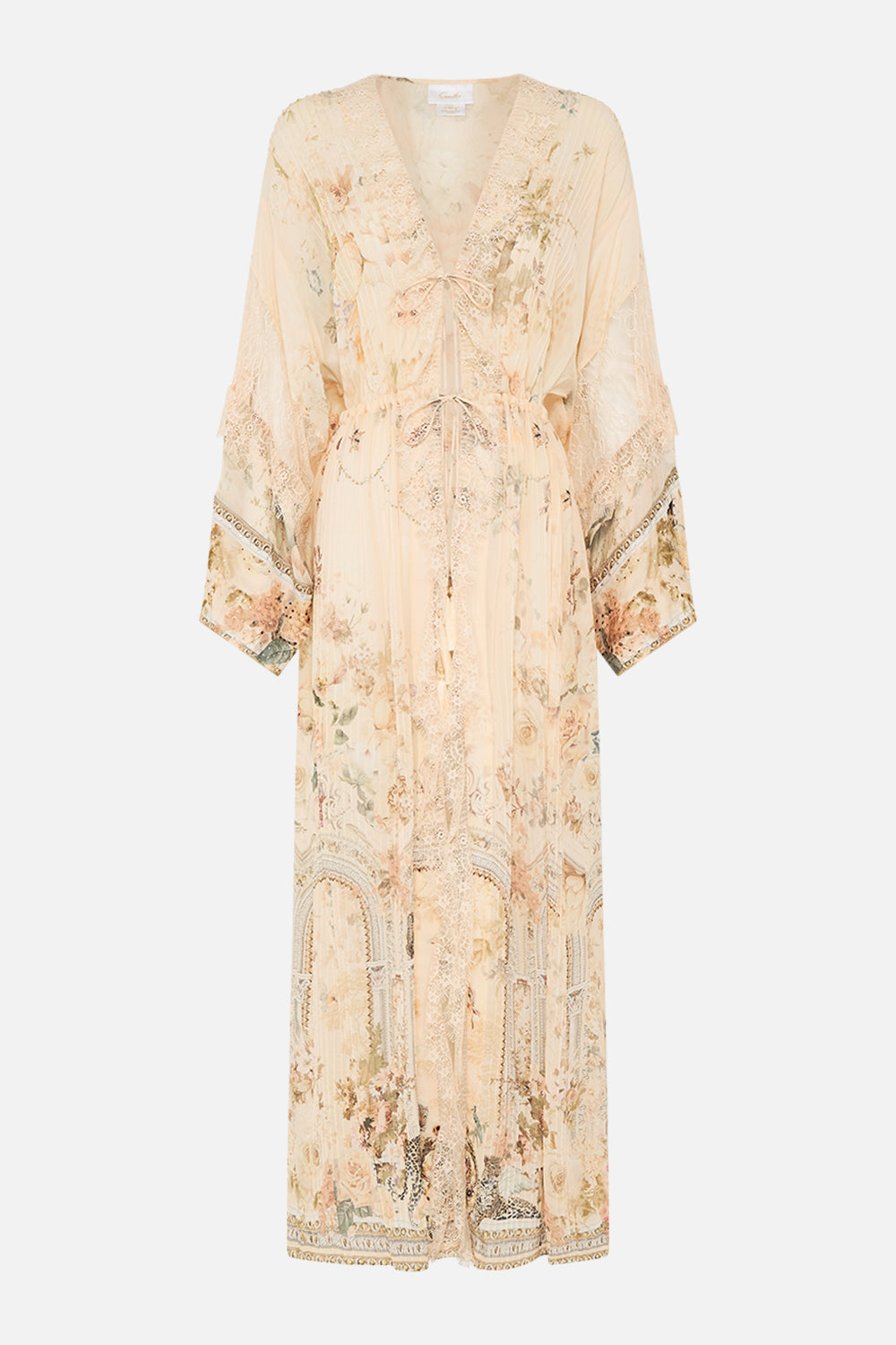 CAMILLA floral pintuck layer with lace detail in Adorned in Antiquity print. 