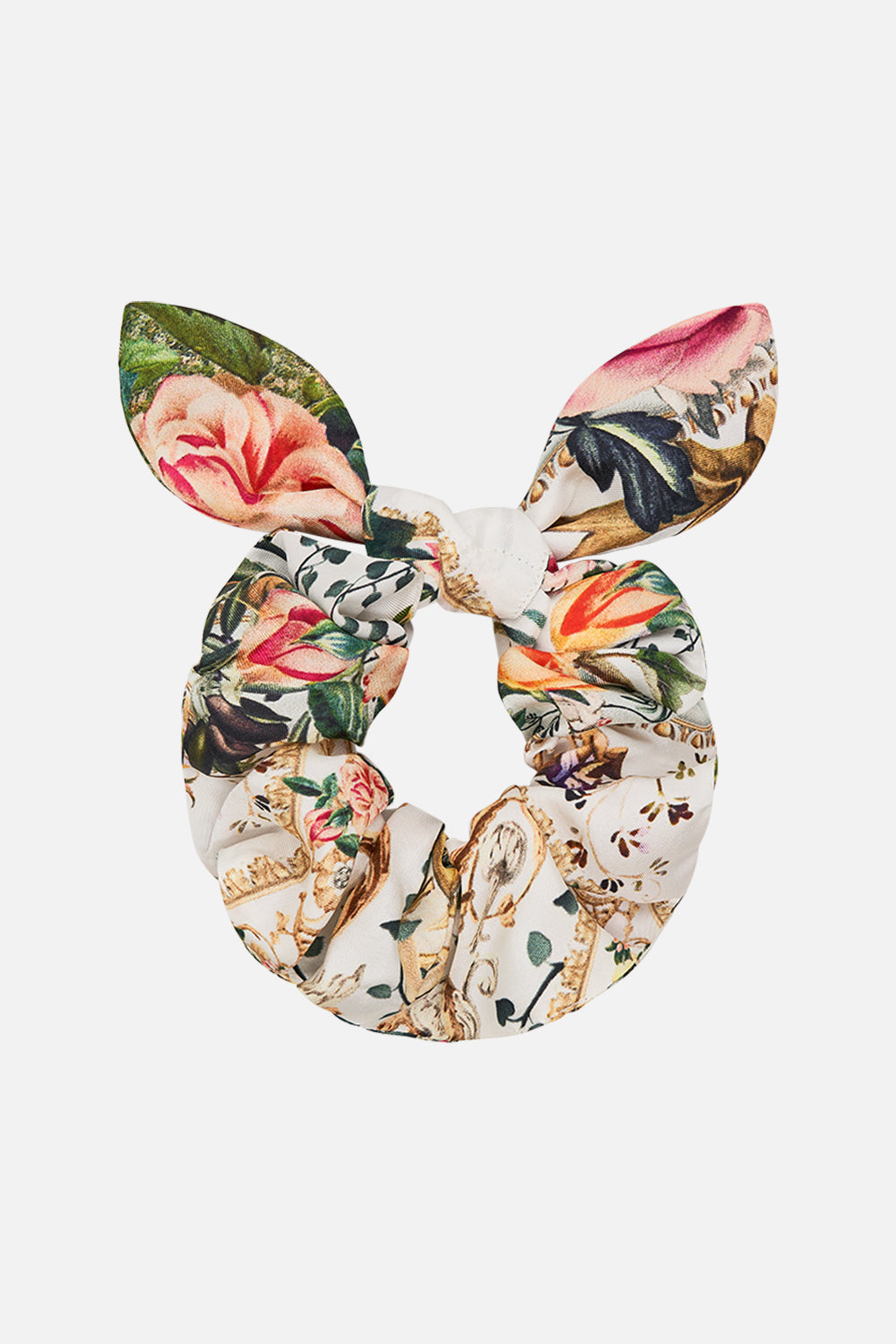 CAMILLA silk scrunchie in Reniassance Romance print 