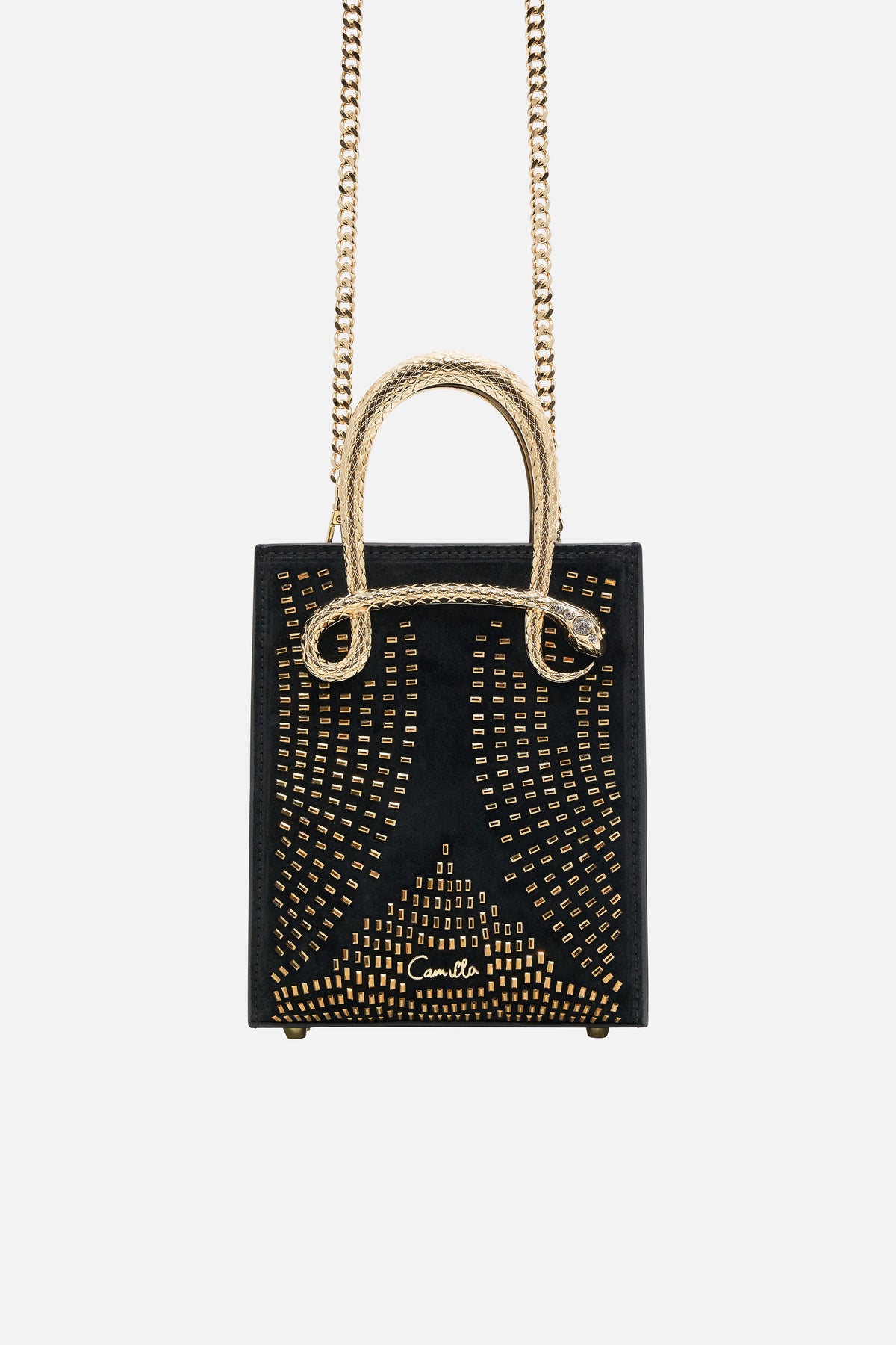 CAMILLA Mini North South Tote in Solid Black print.