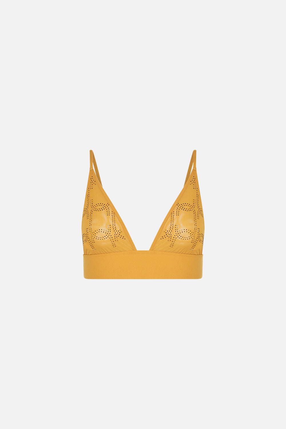 The CAMILLA MESH SOFT PULL ON TRI BRA GOLD in our  print.