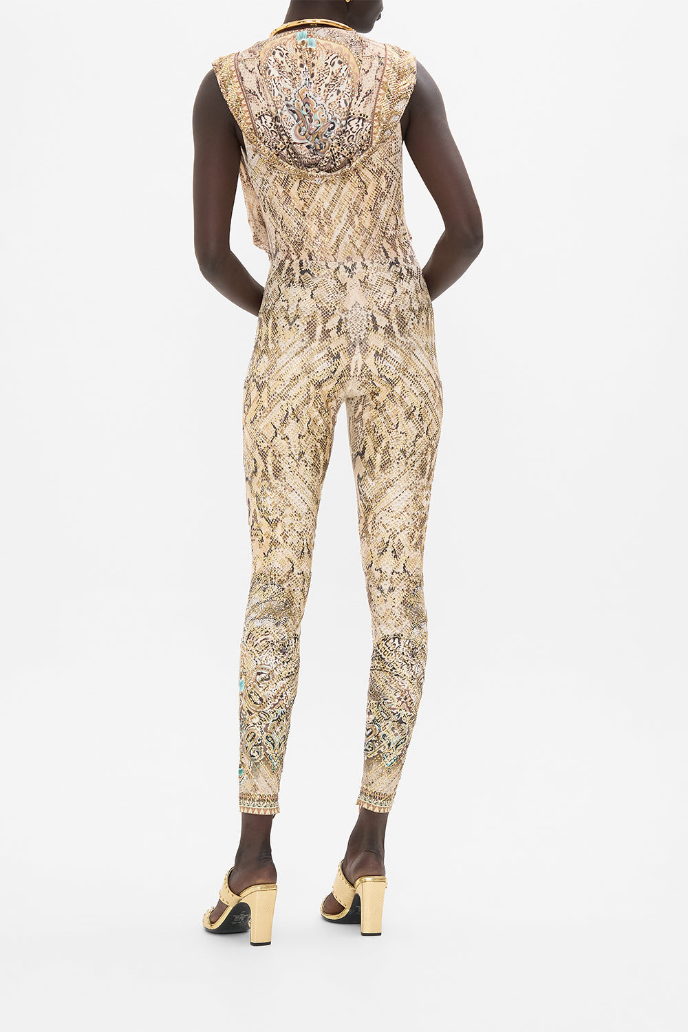 CAMILLA Hooded Sleeveless Catsuit in The Throne Room print