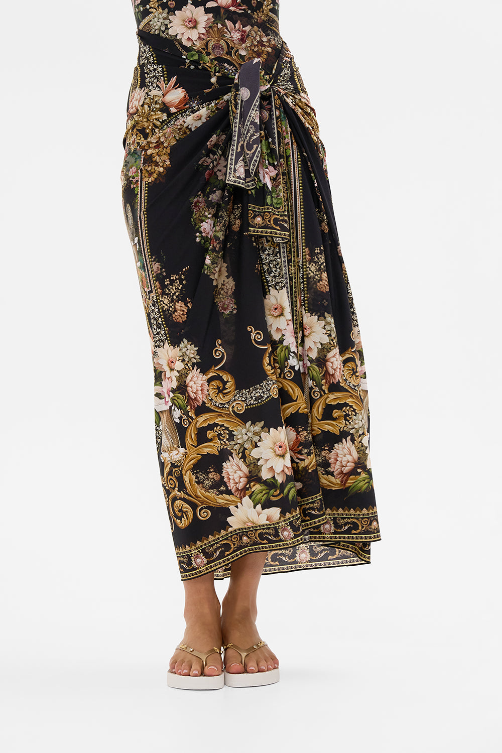 CAMILLA long sarong in Dynasty Daze print. 