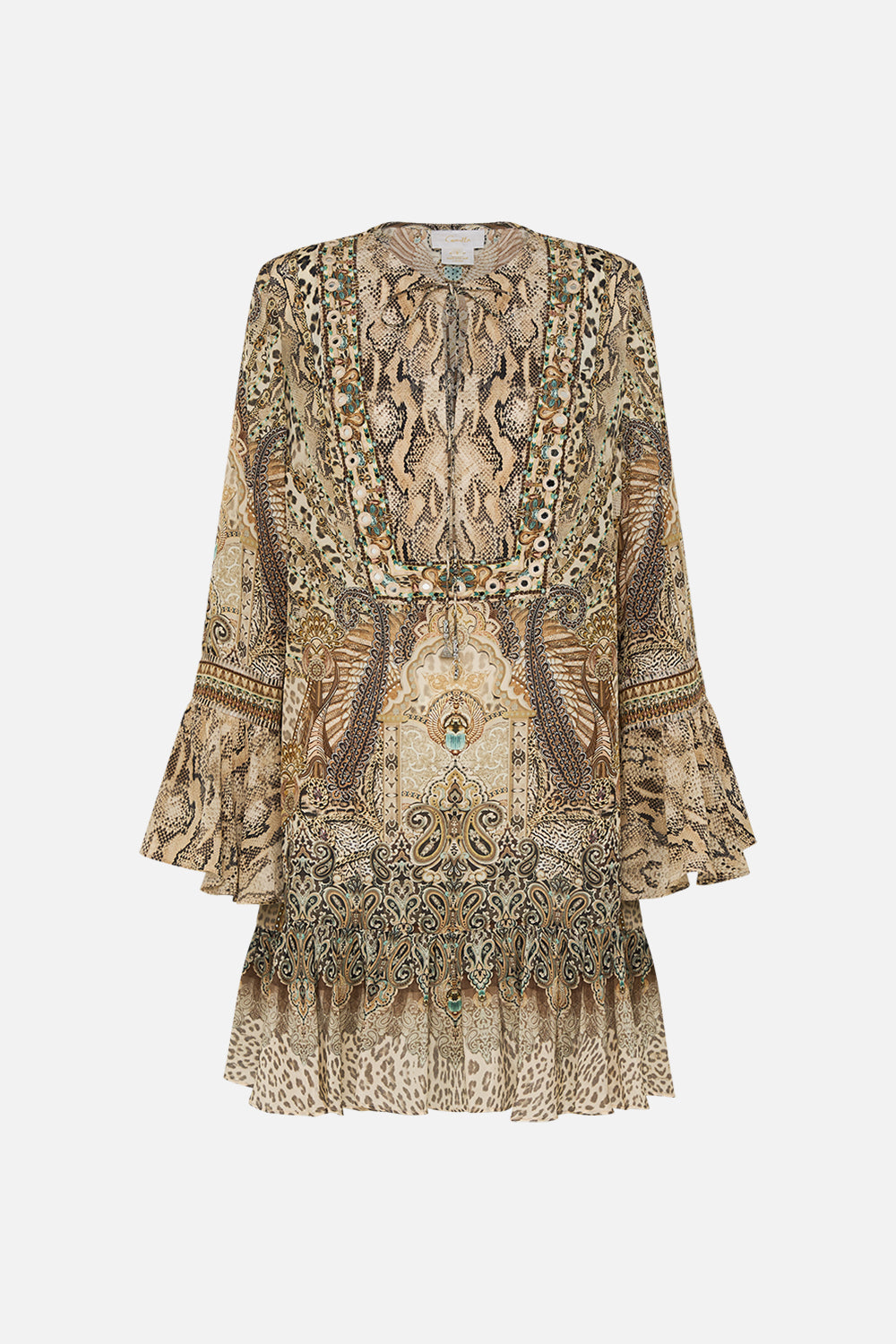 CAMILLA Frill Hem Long Sleeve Dress in The Throne Room print