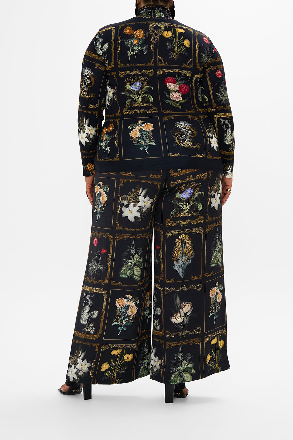 CAMILLA floral wide side high leg pant in Stitched in Time print.
