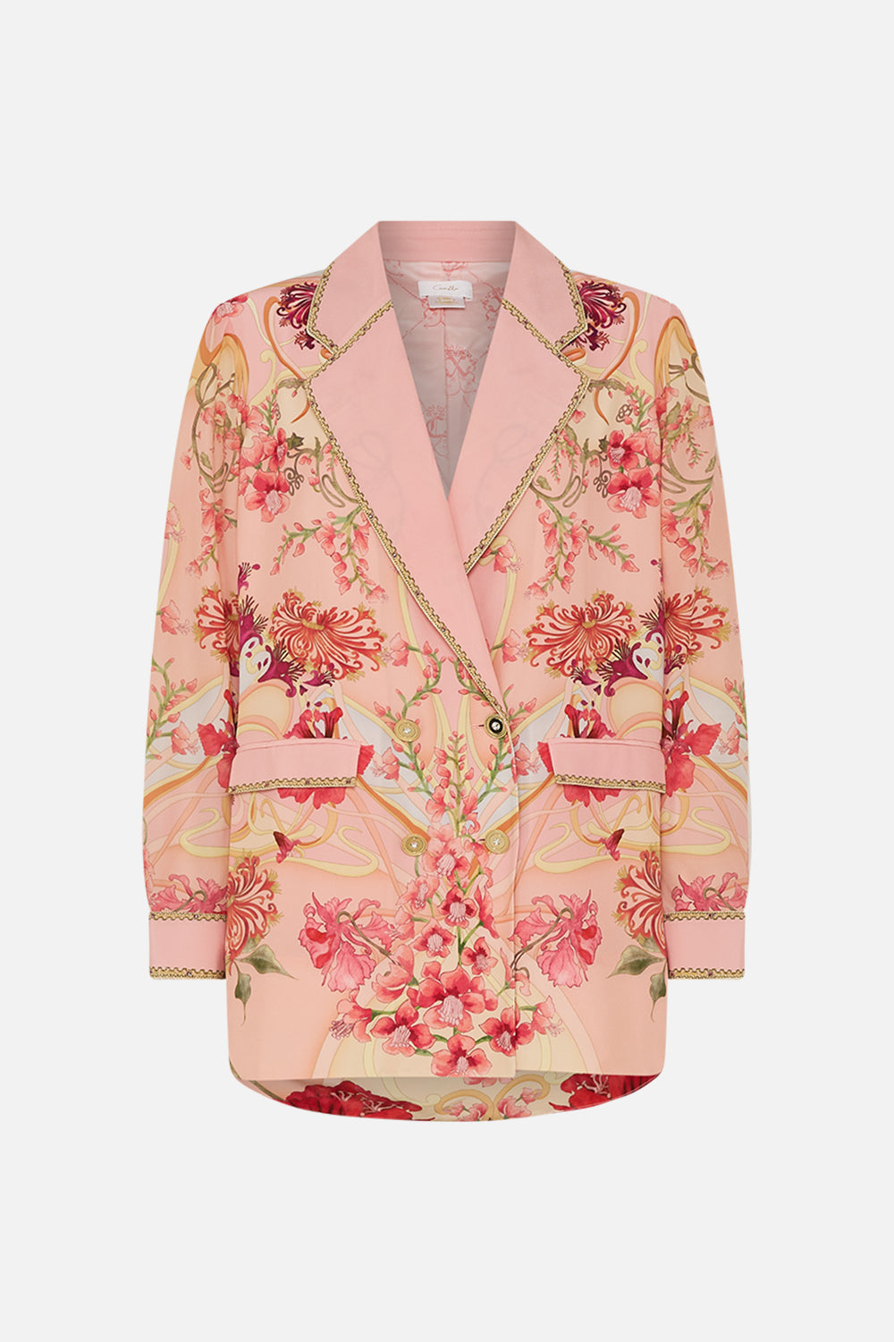 CAMILLA Floral Double Breasted Soft Jacket in Blossoms and Brushstrokes