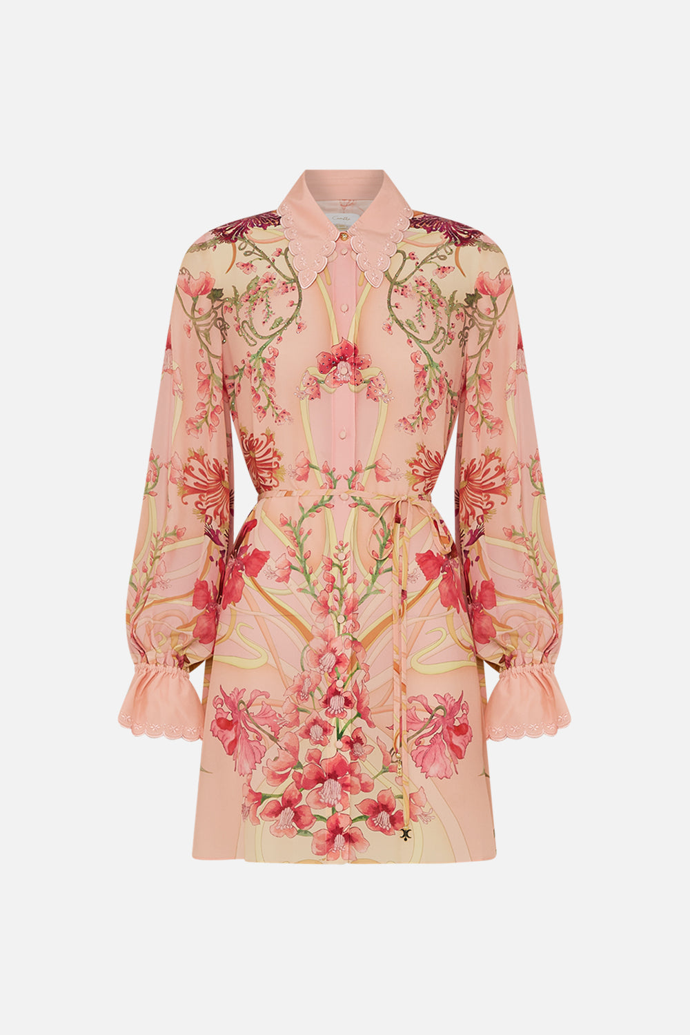 CAMILLA Floral Shift Shirt Dress in Blossoms and Brushstrokes