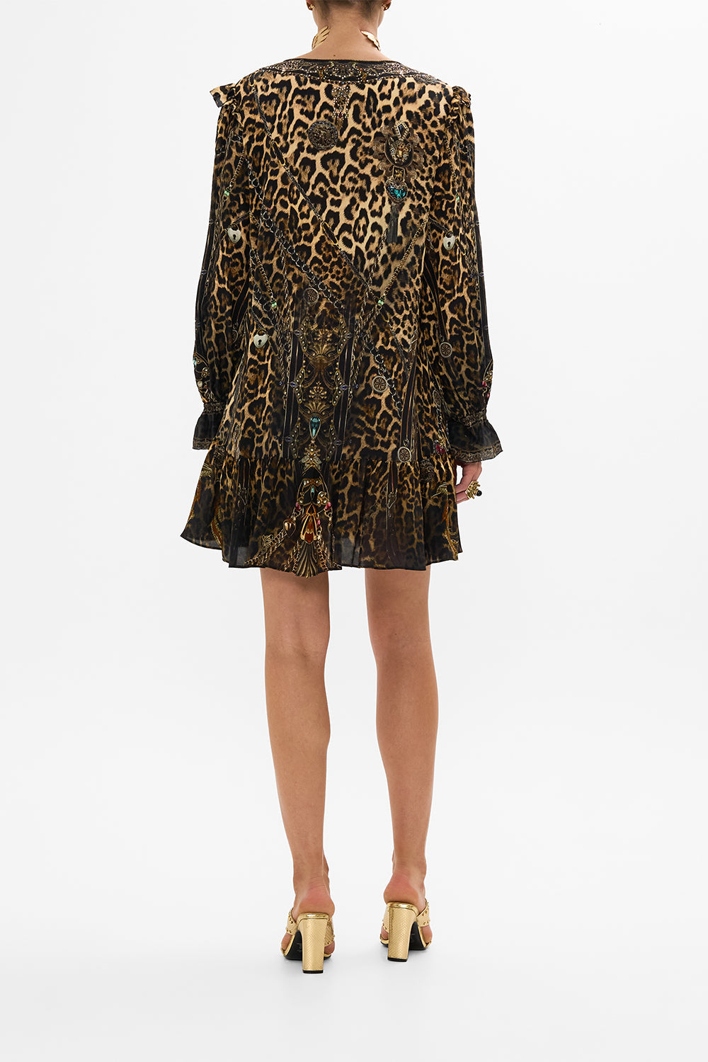 CAMILLA Leopard Ruffle Lace Up Dress in Amsterglam