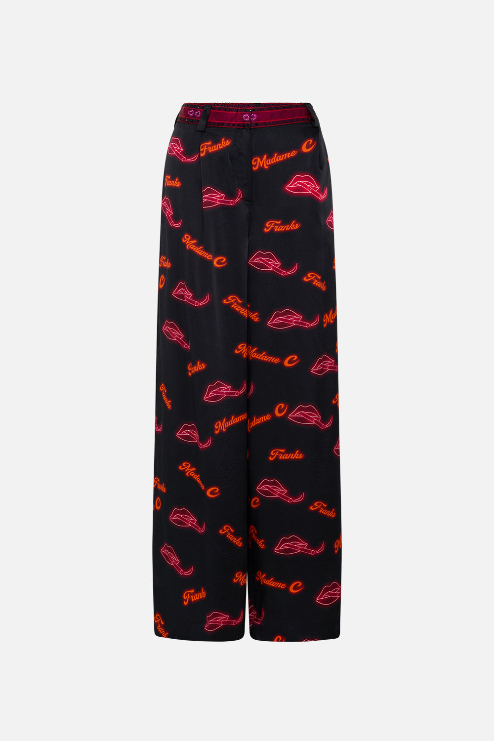 The CAMILLA WIDE LEG WAISTED PANT ELECTRIC LOVELAND in our  print.