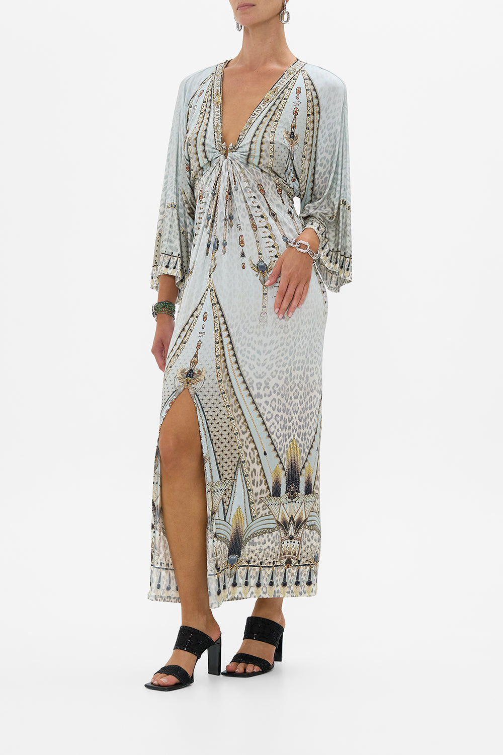 DRAPED JERSEY DRESS WITH HARDWARE SAHARA STARLET