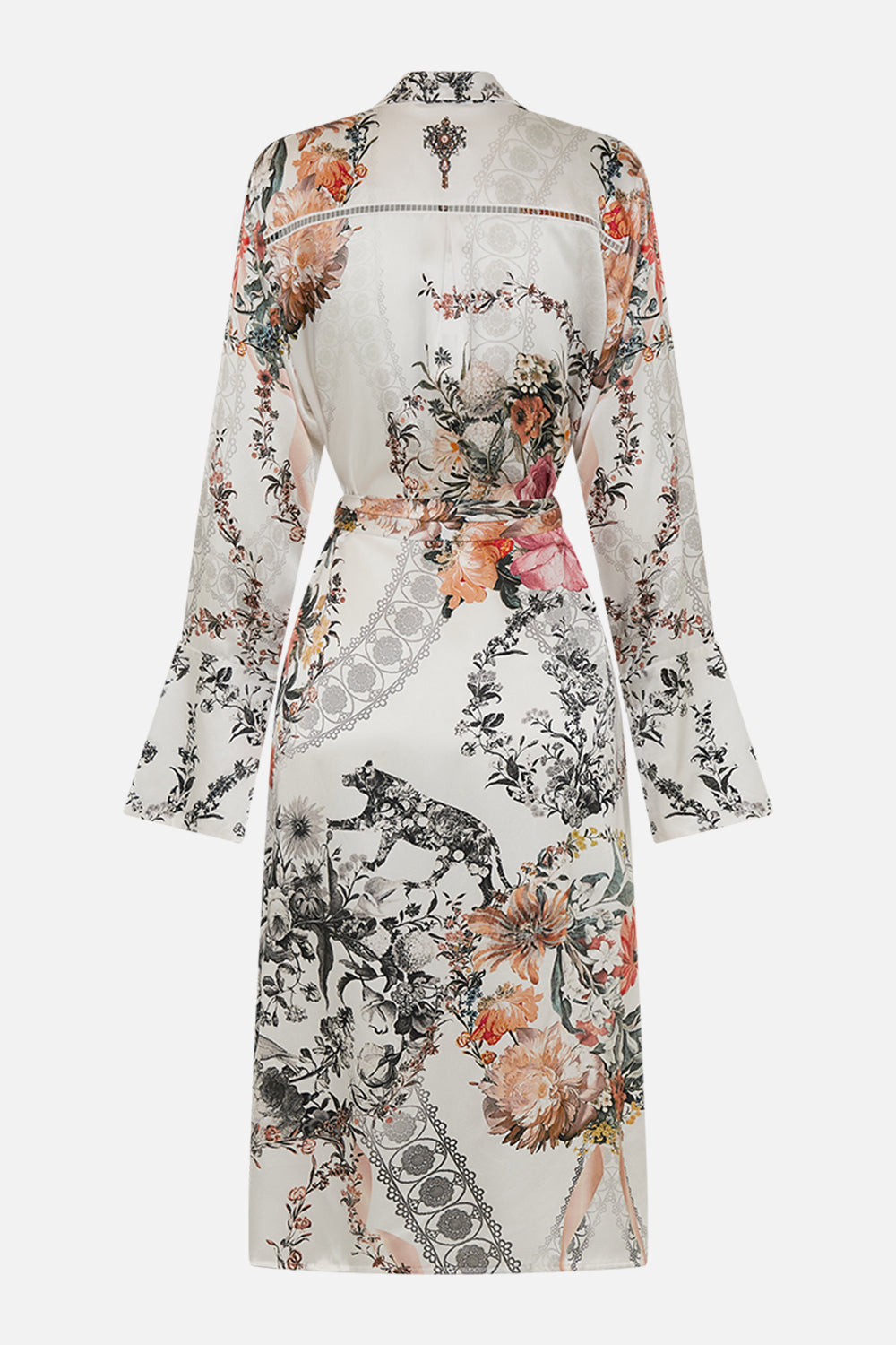 CAMILLA white floral print silk coat in De Haar Memoirs print