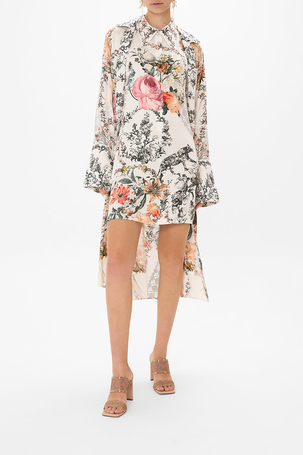 CAMILLA white floral print silk coat in De Haar Memoirs print
