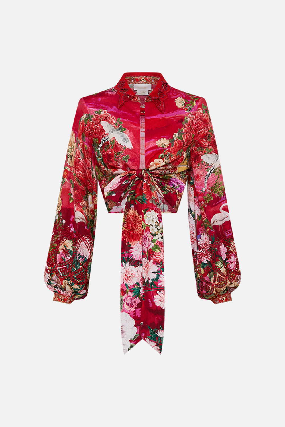 The CAMILLA CROPPED WRAP SHIRT SWEET HOME ALEXANDRIA in our  print.