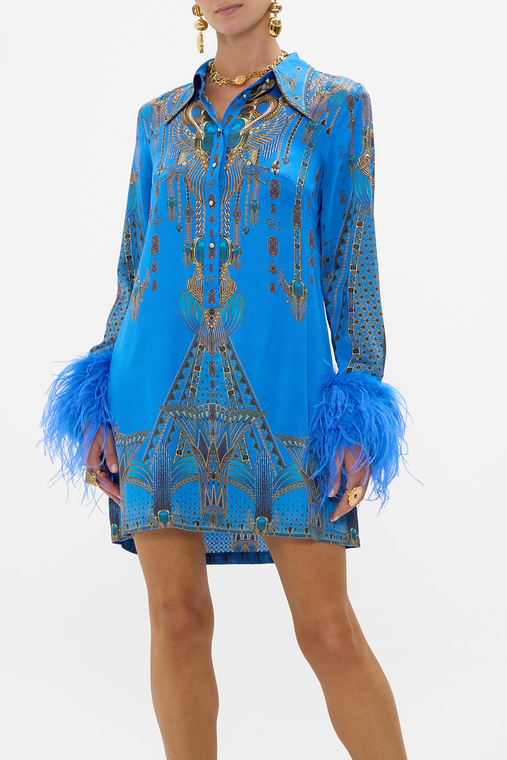 MINI SHIRT DRESS WITH FEATHER CUFF ARCHIVAL REVIVAL