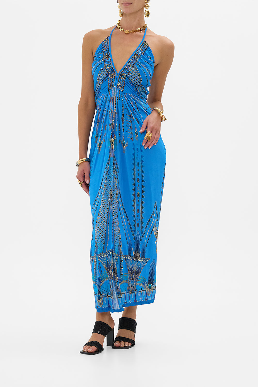 V NECK GATHERED JERSEY DRESS ARCHIVAL REVIVAL