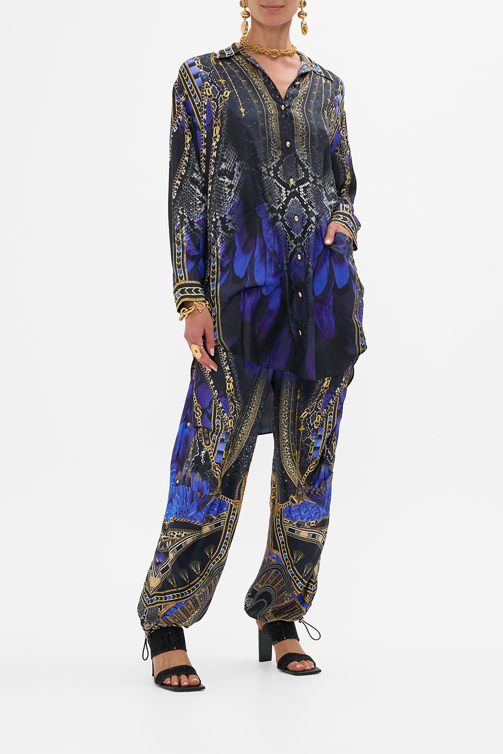 CAMILLA Shirt Tunic with Pockets in Other Side of the Oasis print.