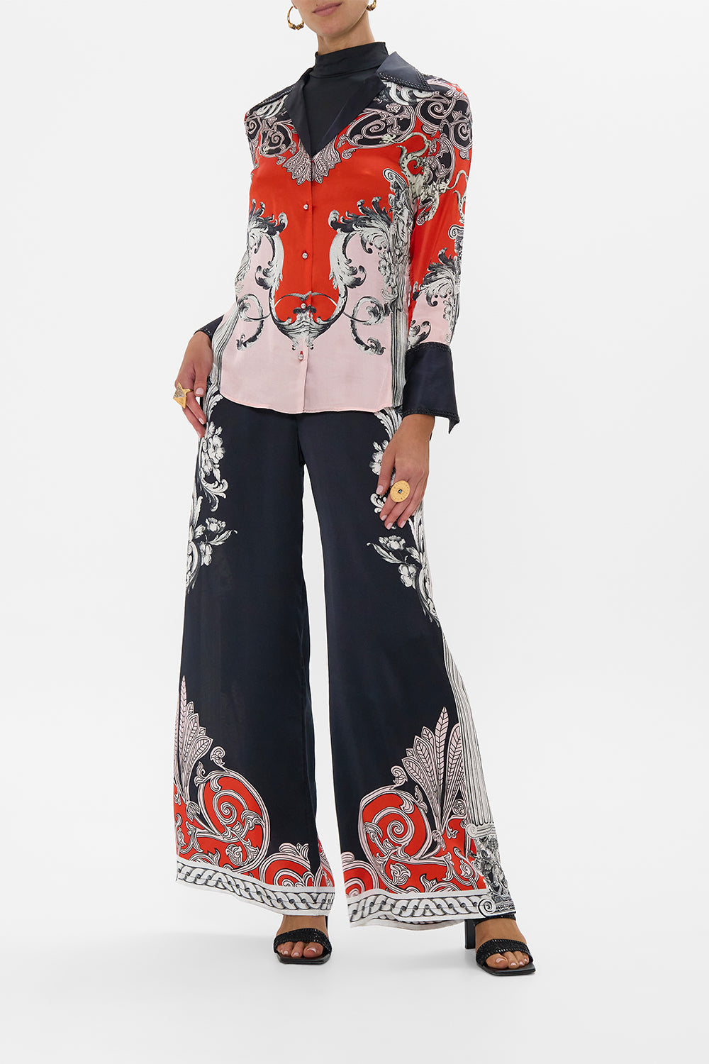 The CAMILLA PYJAMA SHIRT MARK OF MEDUSA in our  print.